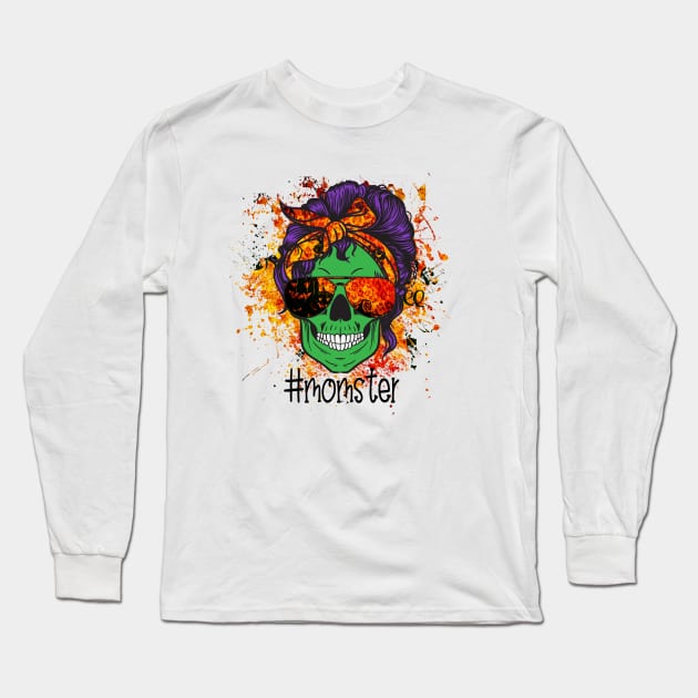 Mom of Mom of Monsters, Halloween Mom Life Skull Long Sleeve T-Shirt by PIIZ